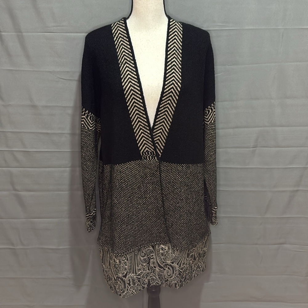 Black & Tan Multi Patterned Long Knit Cardigan